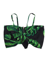 Dolce & Gabbana Black Green Leaf Silk Halter Cropped Top