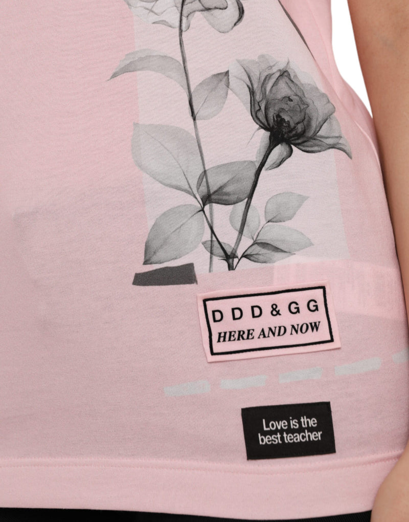 Dolce & Gabbana Pink Floral Print Cotton Short Sleeves T-shirt