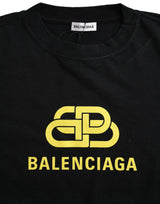 Balenciaga Black Cotton Logo Print Crew Neck Short Sleeves T-shirt