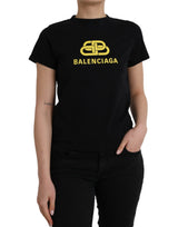 Balenciaga Black Cotton Logo Print Crew Neck Short Sleeves T-shirt