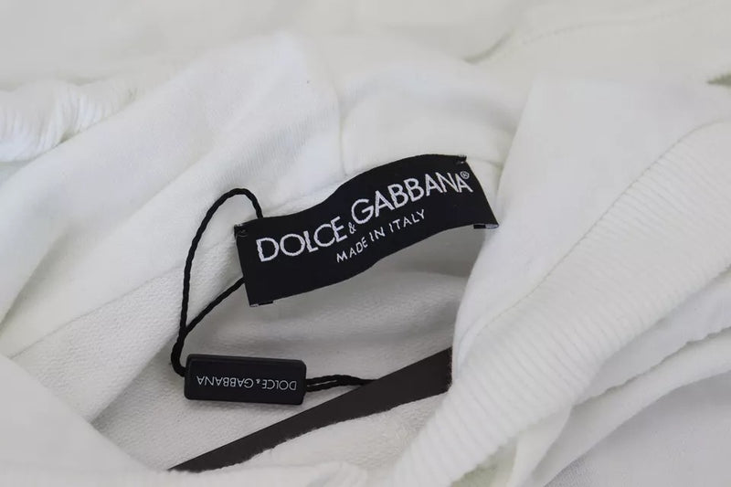 Dolce & Gabbana White Cotton Hooded Sweatshirt Logo Sweater