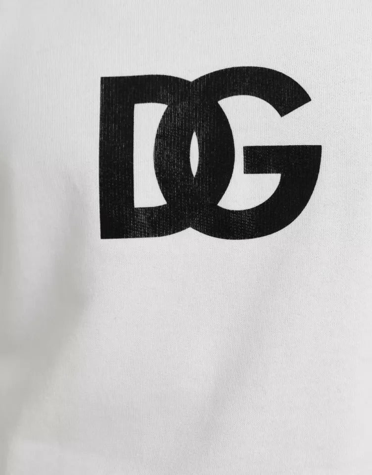 Dolce & Gabbana White Logo Cotton Crew Neck Pullover Sweater