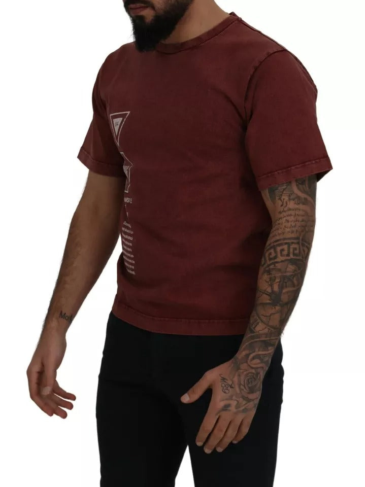 Dolce & Gabbana Maroon Printed Crewneck Tee Cotton T-shirt