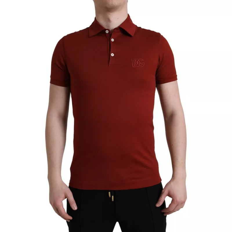 Dolce & Gabbana Red Logo Collared Short Sleeve Men T-shirt