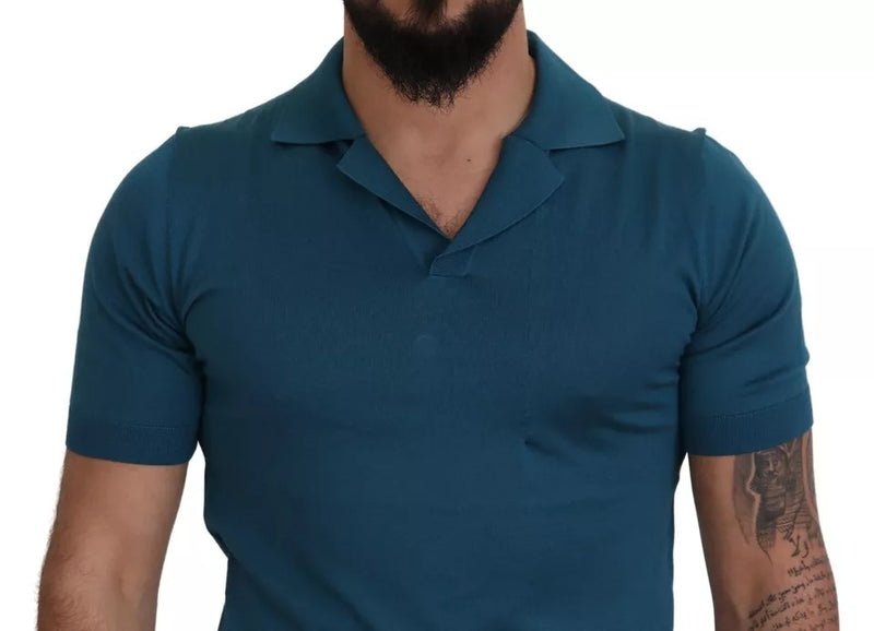 Dolce & Gabbana Blue Collared Short Sleeves Silk T-shirt