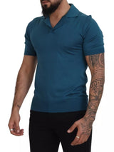 Dolce & Gabbana Blue Collared Short Sleeves Silk T-shirt