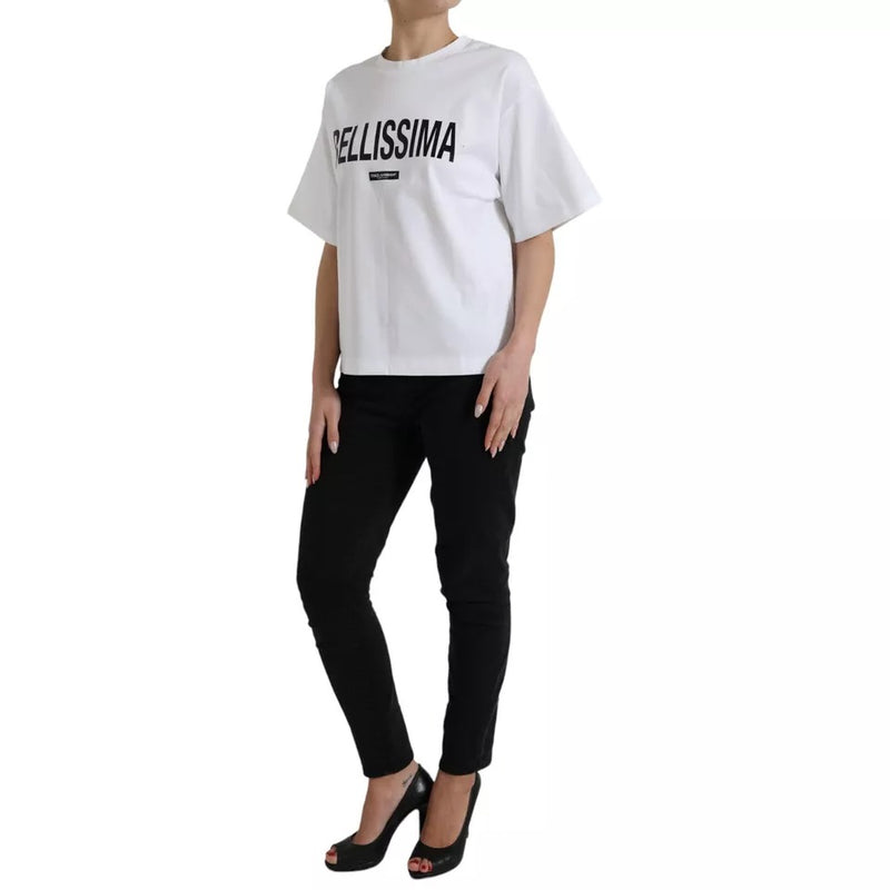 Dolce & Gabbana White Bellissima Cotton Crew Neck T-shirt