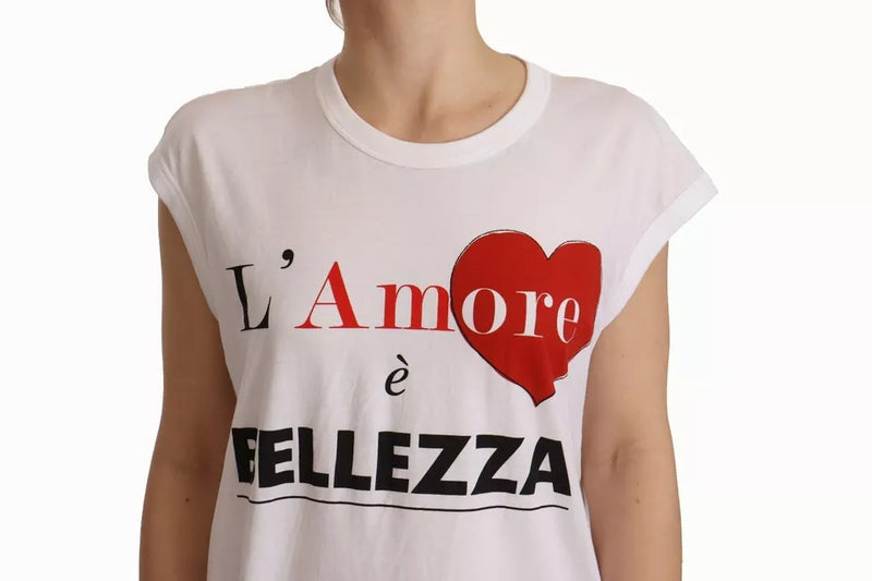 Dolce & Gabbana White L'AMORE Cotton Sleeveless Tank Top T-shirt