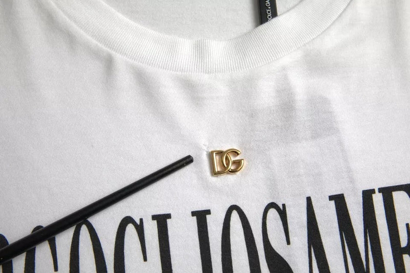 Dolce & Gabbana White Logo Cotton Round Neck Short Sleeves T-shirt