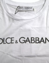 Dolce & Gabbana White Logo Print Cotton Crew Neck Mens Top T-shirt