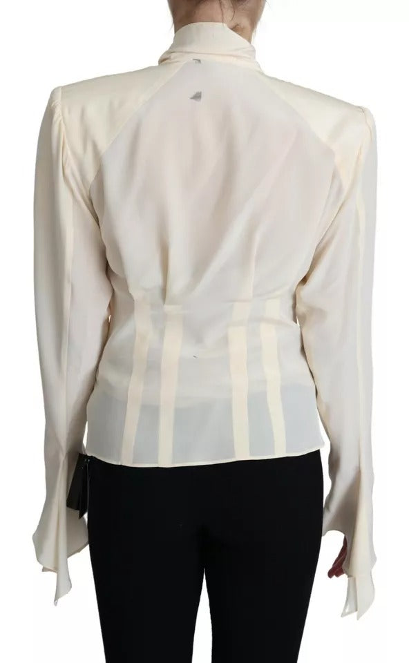 Dolce & Gabbana Beige Silk Crepe Shirt Padded Shoulder Top