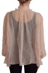 Dolce & Gabbana Light Pink Silk Ascot Collar Long Sleeves Top