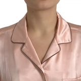 Dolce & Gabbana Pink Silk Long Sleeves Logo Pajama Blouse Top