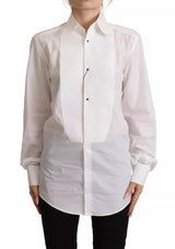 Dolce & Gabbana White Cotton Dress Collared Long Sleeves Shirt Top