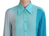 Dolce & Gabbana Blue Collar Long Sleeve Blouse Silk Top