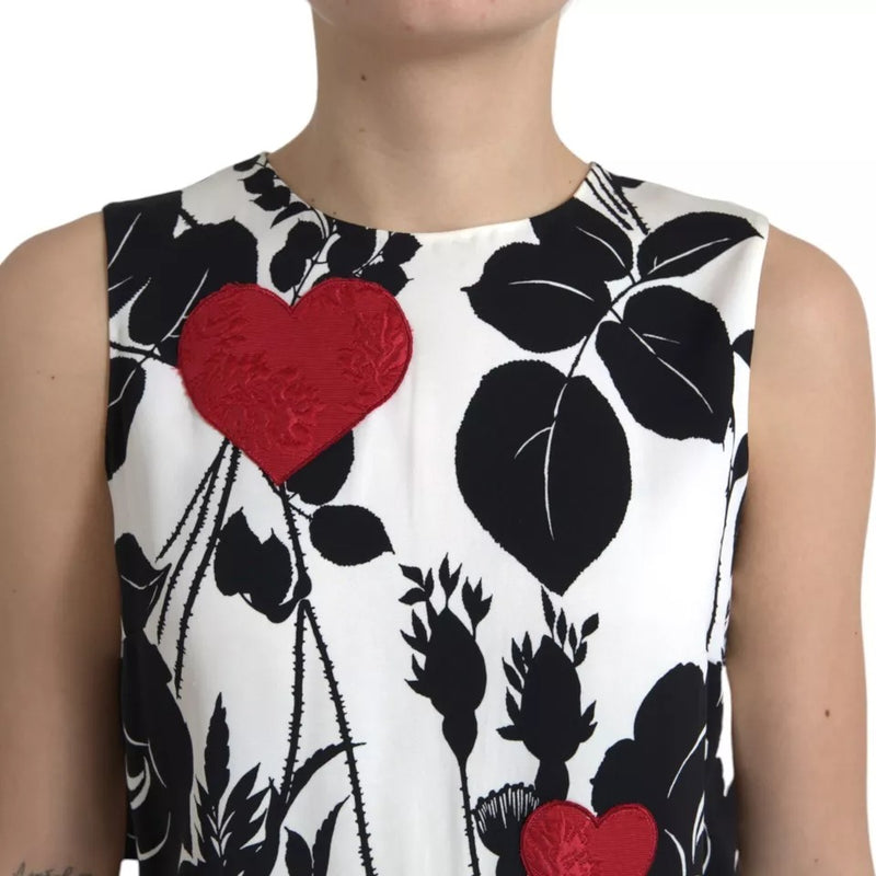 Dolce & Gabbana White Rose Print Heart Embroidered Tank Top