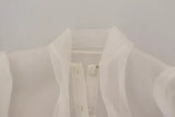 Dolce & Gabbana White Ascot Collar Long Sleeves Blouse Top