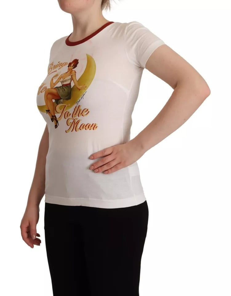 Dolce & Gabbana White Bring Me To The Moon Print Round Neck Top