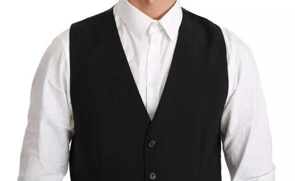 Dolce & Gabbana Black Stretch Waistcoat Formal Dress Wool Vest