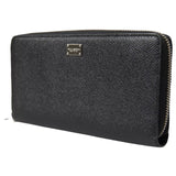 Dolce & Gabbana Black Calf Leather Zip Around Continental Women Wallet