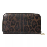 Dolce & Gabbana Brown Leopard Leather DG Zip Around Continental Wallet