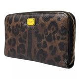 Dolce & Gabbana Brown Leopard Leather DG Zip Around Continental Wallet