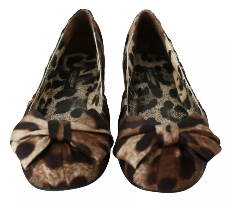 Dolce & Gabbana Brown Leopard Silk Ballerina Flats Shoes