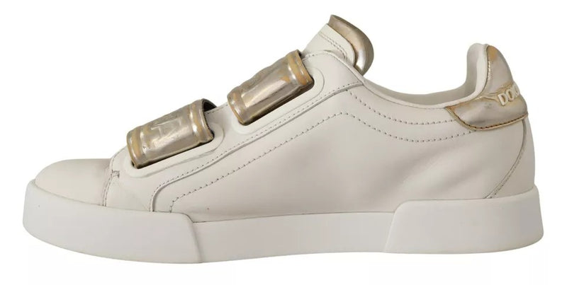 Dolce & Gabbana White Gold Leather Trainers Sneakers Shoes