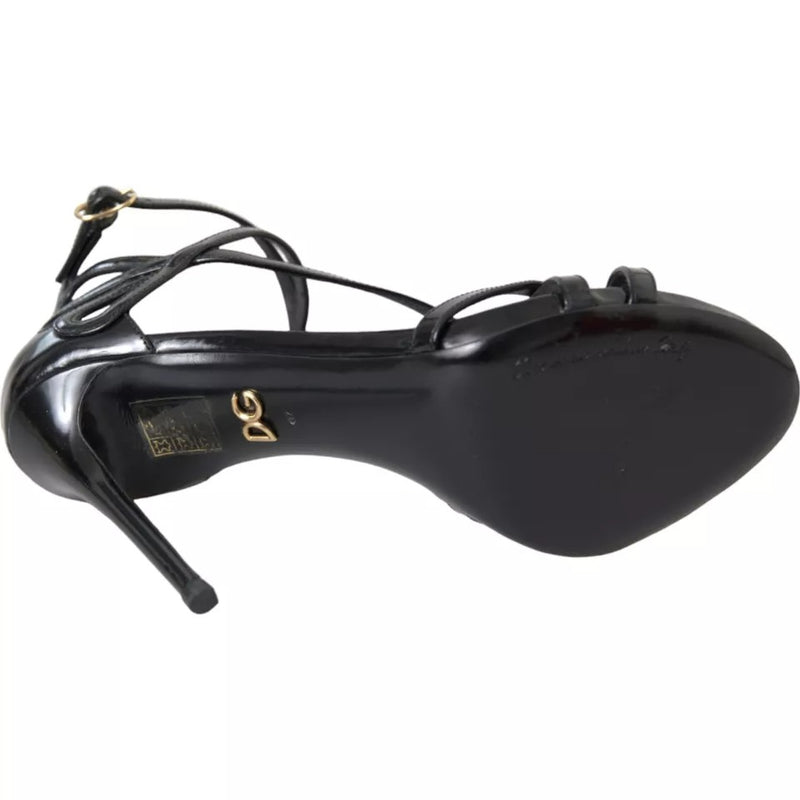 Dolce & Gabbana Black Bellucci Leather Heels Sandals Shoes