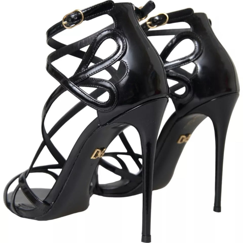 Dolce & Gabbana Black Bellucci Leather Heels Sandals Shoes