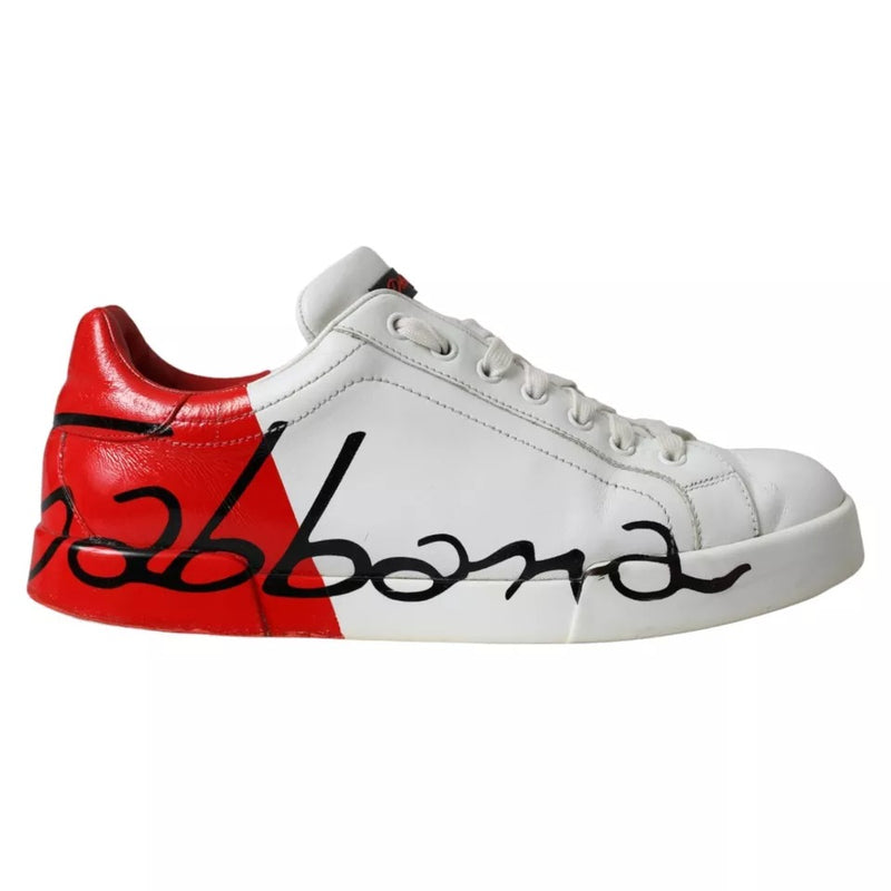 Dolce & Gabbana White Red Leather Logo Low Top Sneakers Shoes