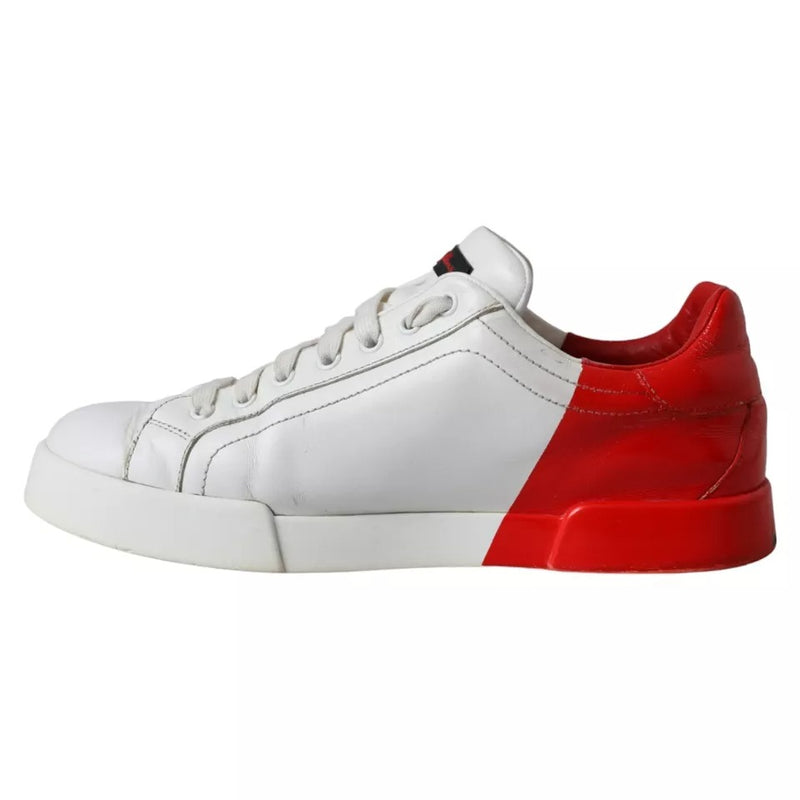 Dolce & Gabbana White Red Leather Logo Low Top Sneakers Shoes