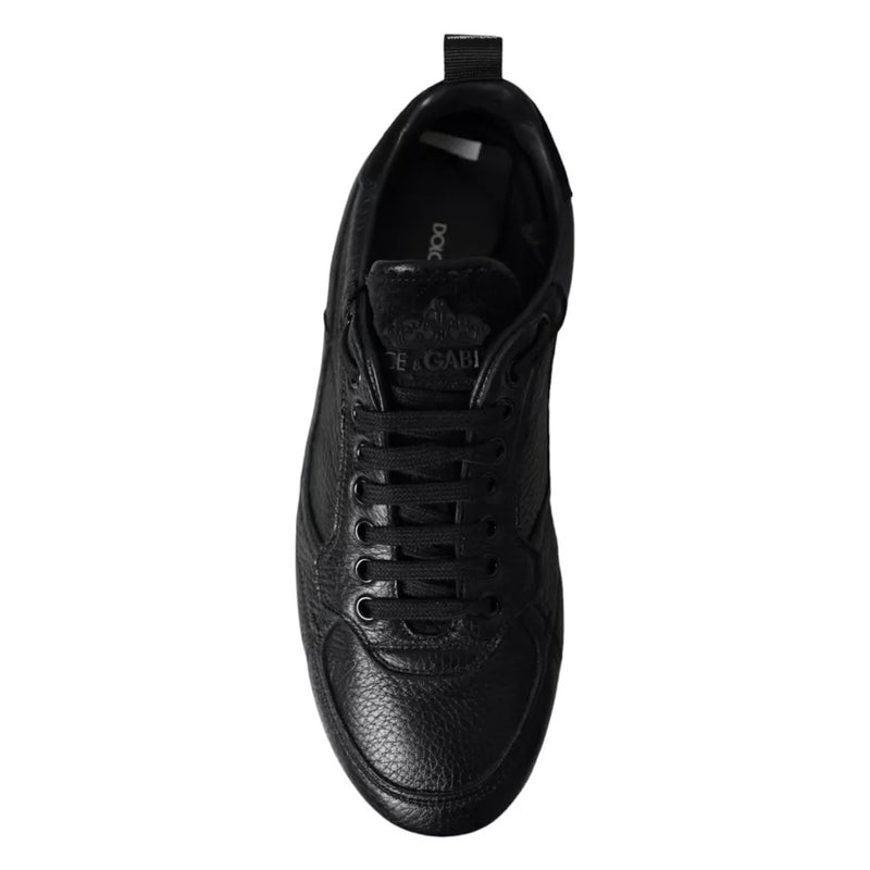 Dolce & Gabbana Black Leather Crown Low Top Sneakers Men Shoes