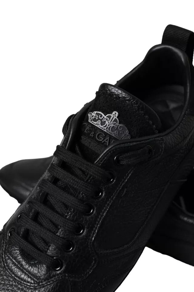 Dolce & Gabbana Black Leather Crown Low Top Sneakers Men Shoes