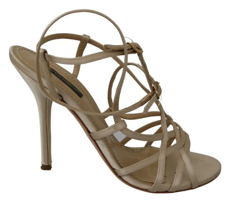 Dolce & Gabbana Gold Silk Ankle Strap Heels Sandals Shoes