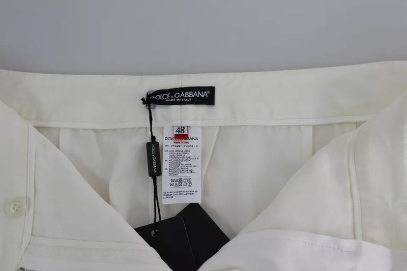 Dolce & Gabbana White Wide Leg Virgin Wool Pants