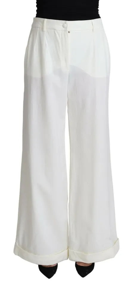 Dolce & Gabbana White Wide Leg Virgin Wool Pants