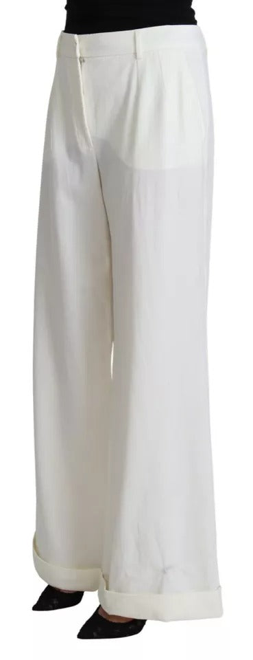 Dolce & Gabbana White Wide Leg Virgin Wool Pants