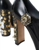 Dolce & Gabbana Black Leather Crystal Mary Janes Pumps Shoes