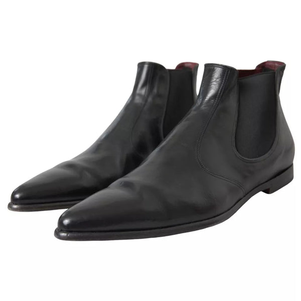 Dolce & Gabbana Black Leather Chelsea Men Ankle Boots Shoes