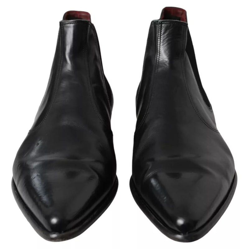 Dolce & Gabbana Black Leather Chelsea Men Ankle Boots Shoes