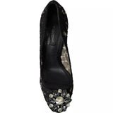 Dolce & Gabbana Black Taormina Lace Crystal Heel Pumps Shoes