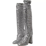 Dolce & Gabbana Silver Sequined High Boots Stretch Shoes