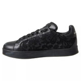 Dolce & Gabbana Black Floral Lace Leather Women Sneakers Shoes