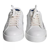 Dolce & Gabbana White Blue Leather Logo Low Top Sneakers Men Shoes