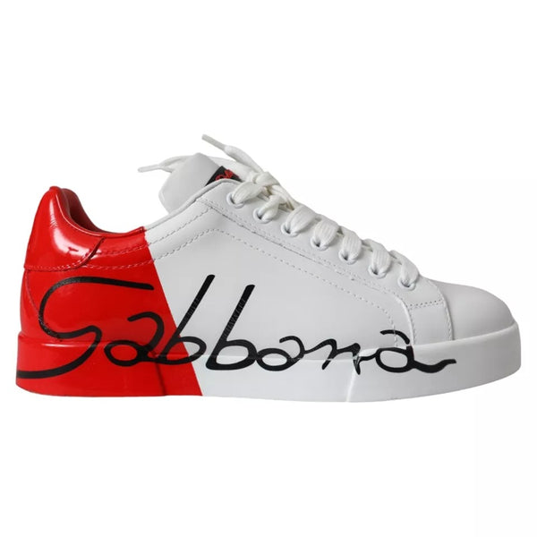 Dolce & Gabbana White Red Leather Logo Low Top Sneakers Shoes