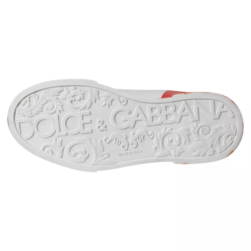 Dolce & Gabbana White Red Leather Logo Low Top Sneakers Shoes