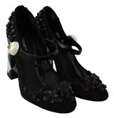 Dolce & Gabbana Black Floral Embellish Heels Mary Janes Pumps Shoes