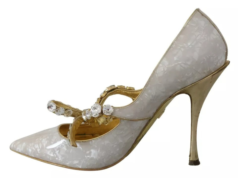 Dolce & Gabbana White Crystal Bow Pearl Mary Jane Pumps Shoes