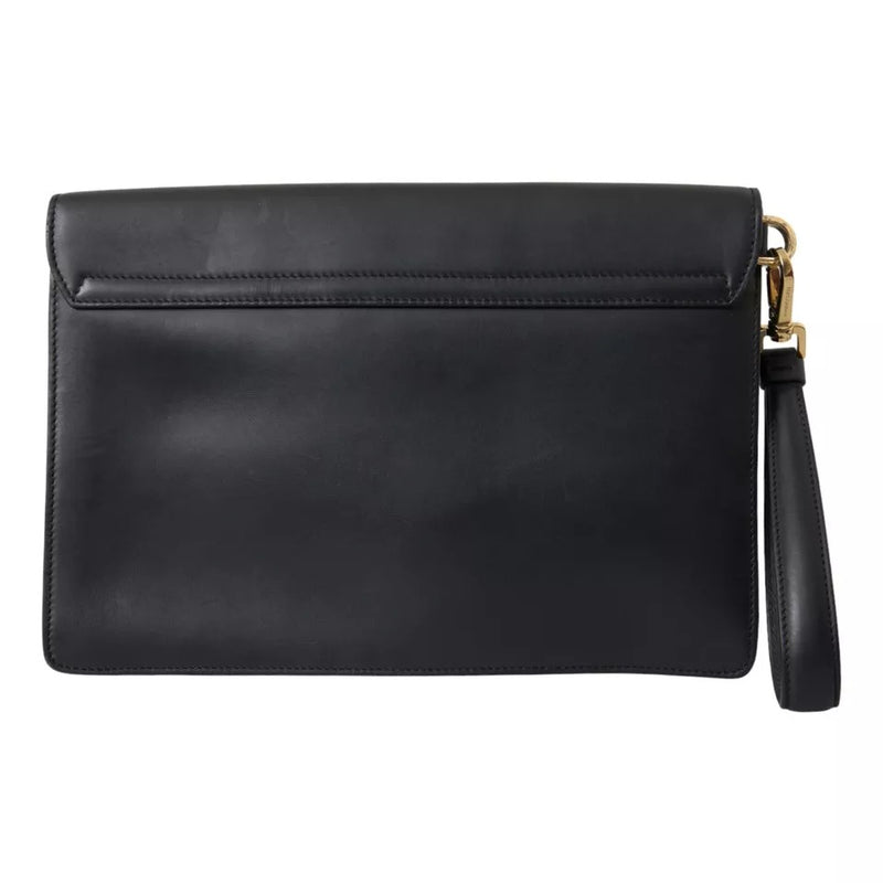 Dolce & Gabbana Black Calf Leather Large Logo Document Holder Clutch Men Bag